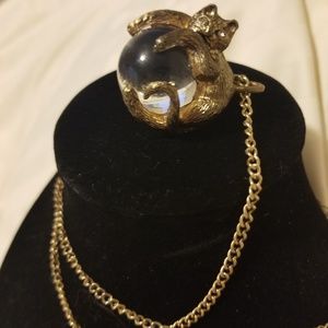 Modcloth Heavy Golden Cat and Glass Ball Necklace